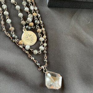 Stunning natural pearl and crystal layered necklace - Patina
